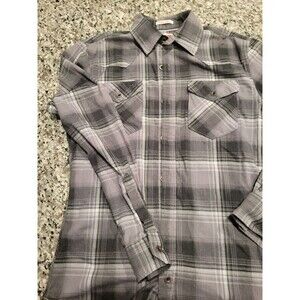 Wrangler‎ Shirt Mens S Gray Plaid Long Sleeve Button Up Flex Comfort Pocket